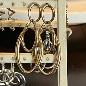 Dangle Hoop Gold Tone Earrings